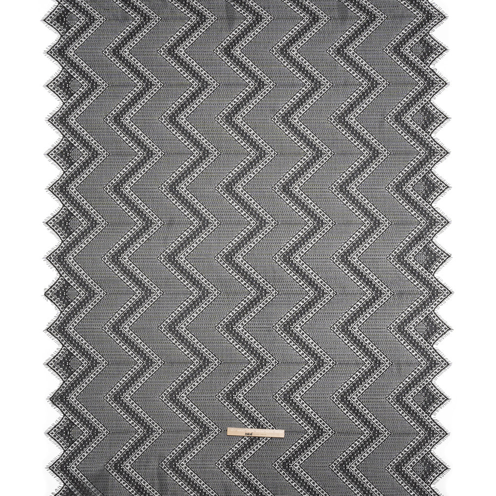 Recycled Nylon Raschel Lace Panel With Finished Edges - Black Geometric Chevrons - Full