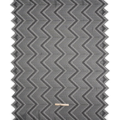 Recycled Nylon Raschel Lace Panel With Finished Edges - Black Geometric Chevrons