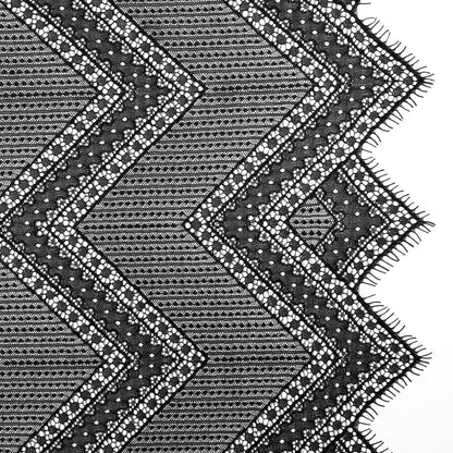 Recycled Nylon Raschel Lace Panel With Finished Edges - Black Geometric Chevrons