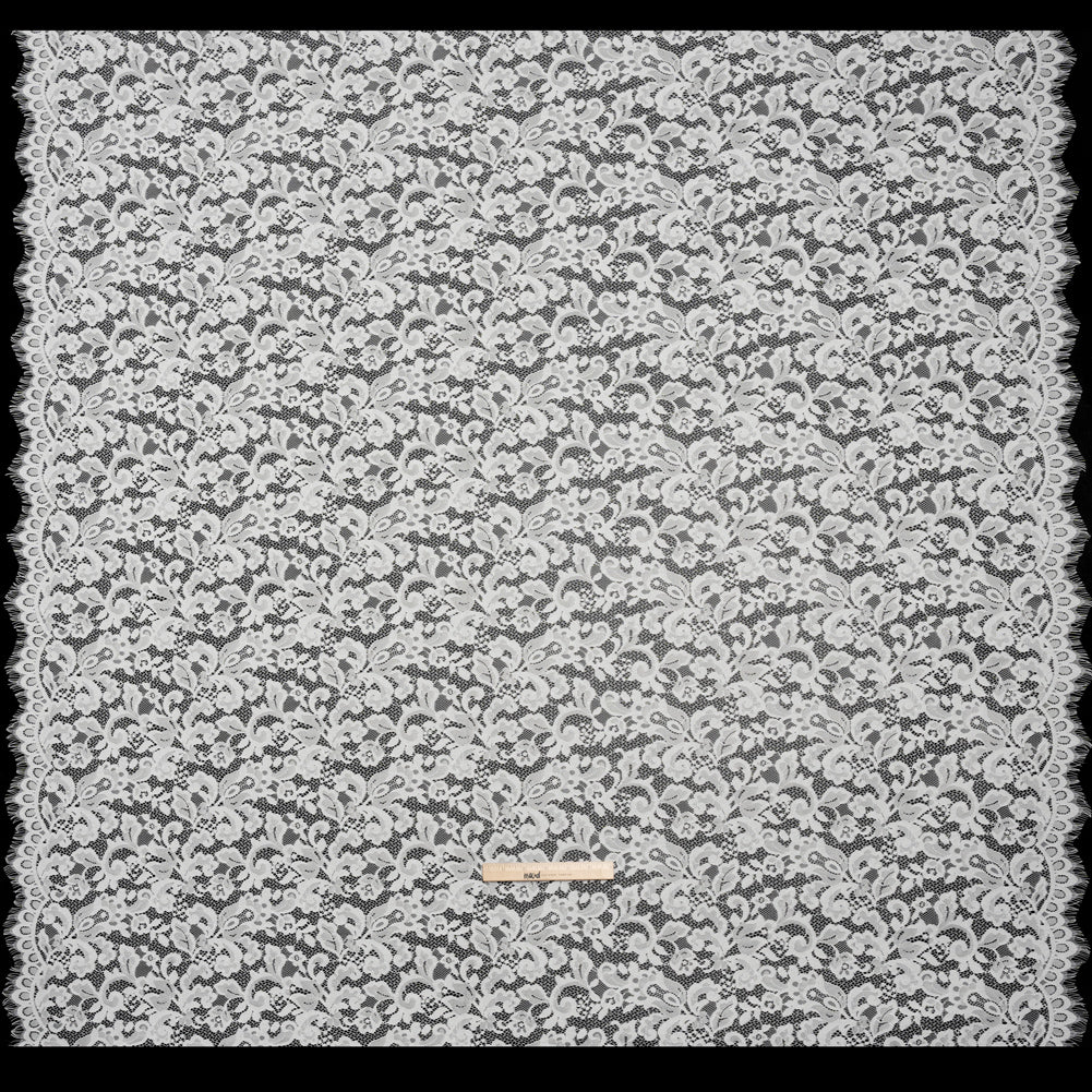 Nylon and Rayon Raschel Lace Panel with Finished Edges - Ivory Florals and Curls - Full