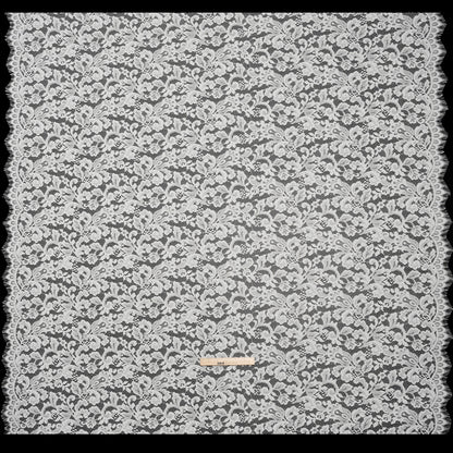Nylon and Rayon Raschel Lace Panel with Finished Edges - Ivory Florals and Curls