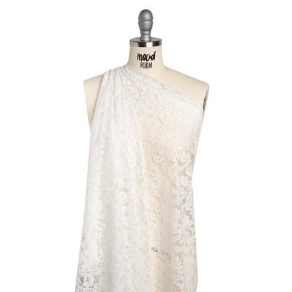Nylon and Rayon Raschel Lace Panel with Finished Edges - Ivory Florals and Curls