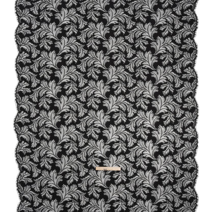 Nylon and Rayon Raschel Lace Panel with Finished Edges - Black Floating Leaves