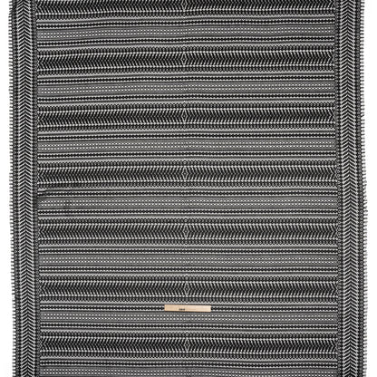 Luminous Corded Lace Panel with Finished Fringed Edges - Black Dot and Leaf Stripes