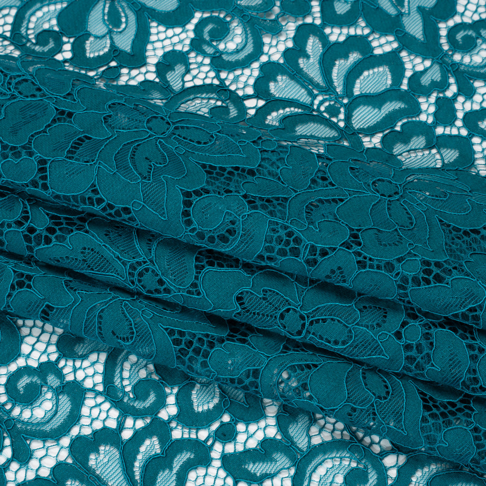 Corded Lace Panel with Petal Scalloped And Fringed Edges - Spice Blue Floral