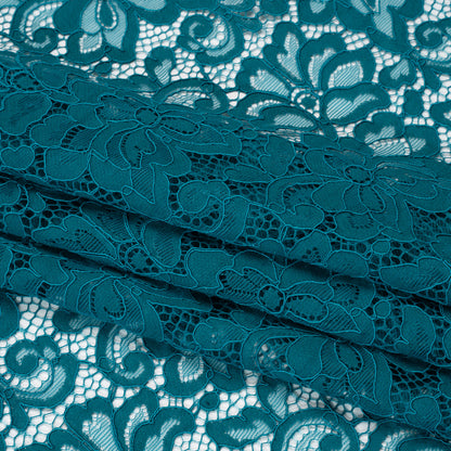 Corded Lace Panel with Petal Scalloped And Fringed Edges - Spice Blue Floral