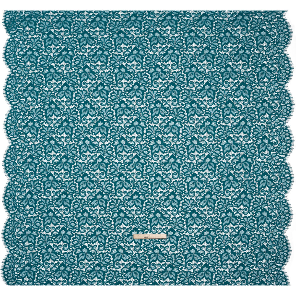 Corded Lace Panel with Petal Scalloped And Fringed Edges - Spice Blue Floral