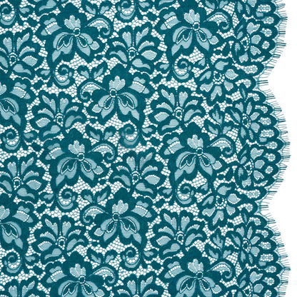 Corded Lace Panel with Petal Scalloped And Fringed Edges - Spice Blue Floral