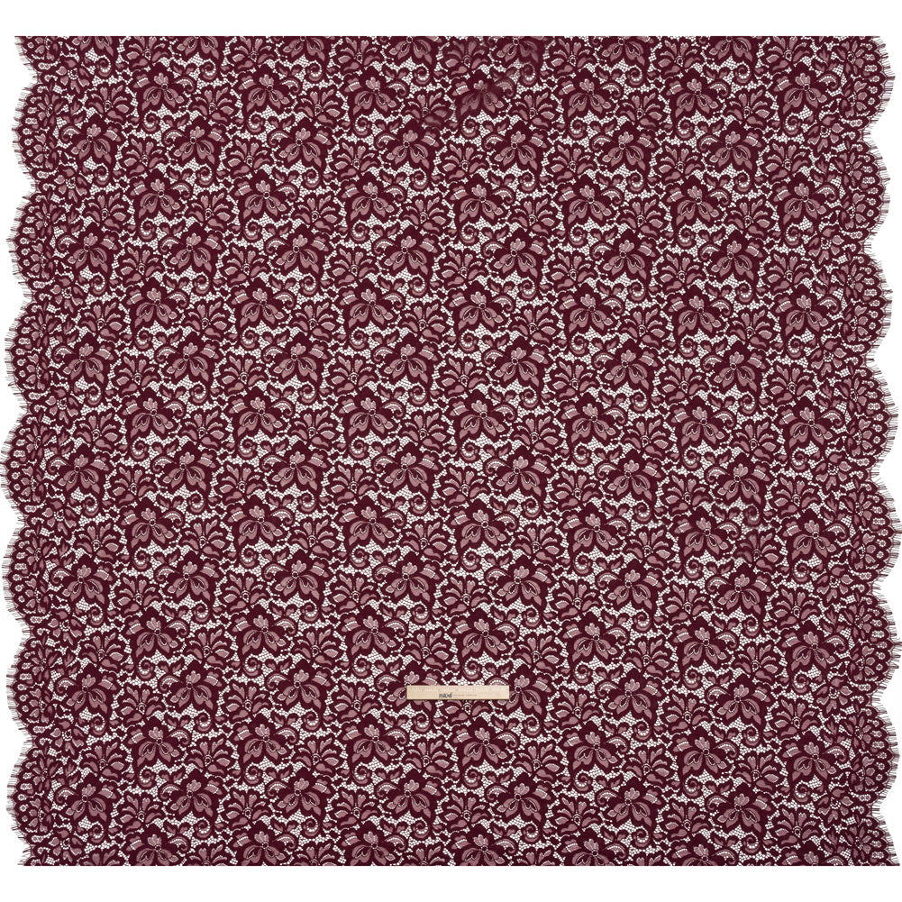 Corded Lace Panel with Petal Scalloped And Fringed Edges - Burgundy Floral - Full
