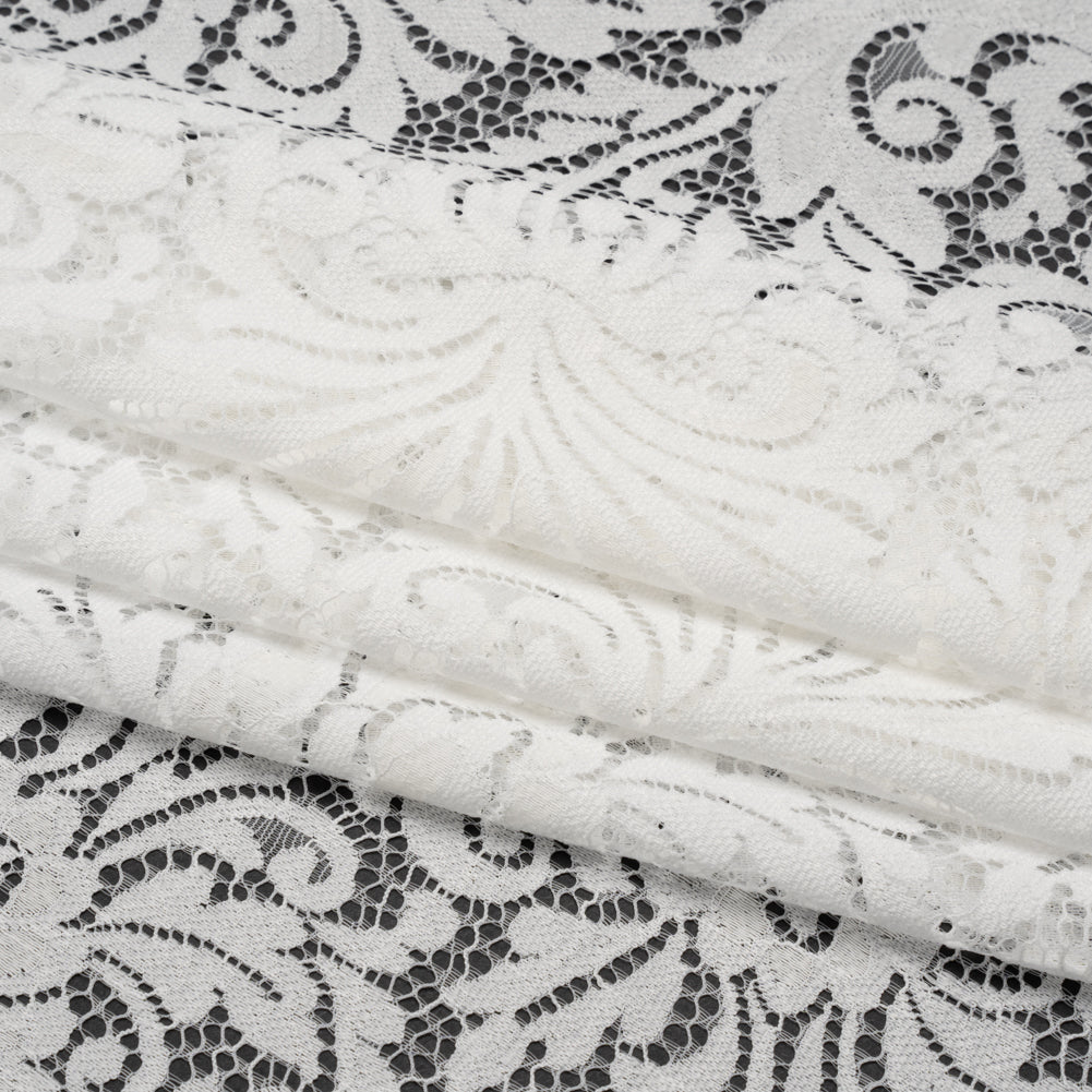 Raschel Lace Panel with Scalloped Finished Edges - Ivory Ornamental Floral