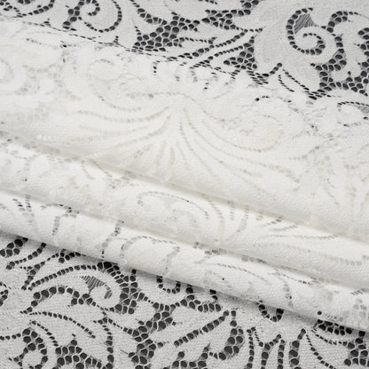 Raschel Lace Panel with Scalloped Finished Edges - Ivory Ornamental Floral