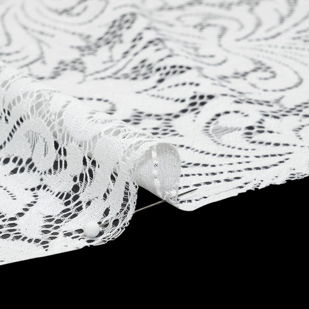 Raschel Lace Panel with Scalloped Finished Edges - Ivory Ornamental Floral