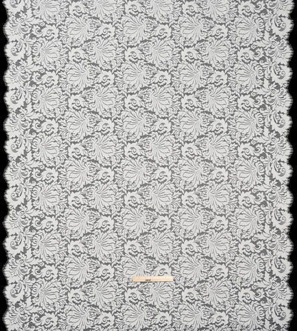 Raschel Lace Panel with Scalloped Finished Edges - Ivory Ornamental Floral