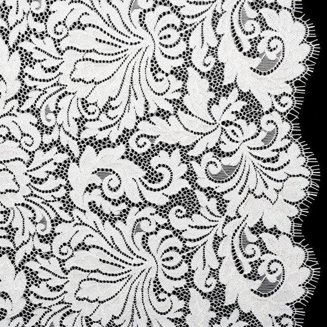 Raschel Lace Panel with Scalloped Finished Edges - Ivory Ornamental Floral