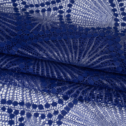 Metallic Raschel Lace Panel with Finished Edges - Electric Blue and Silver Sun Ray Ogees