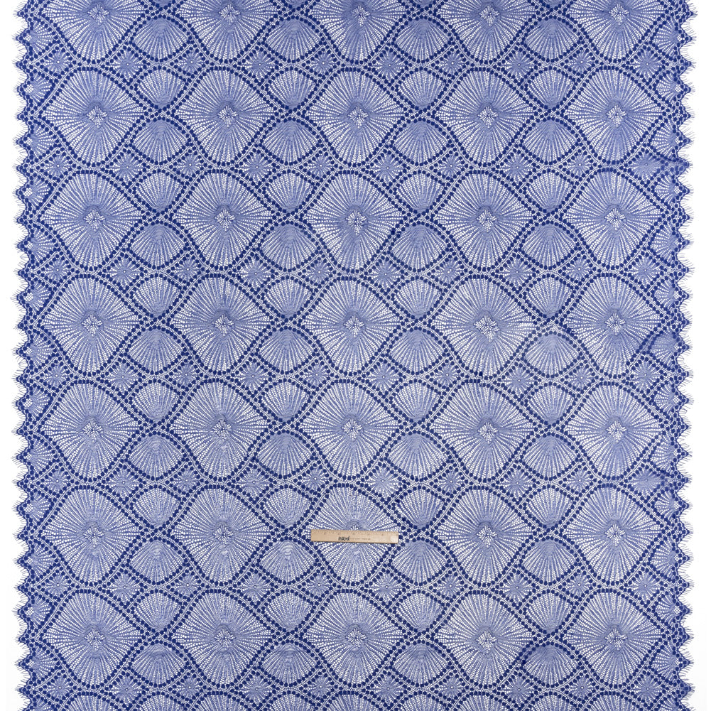 Metallic Raschel Lace Panel with Finished Edges - Electric Blue and Silver Sun Ray Ogees - Full
