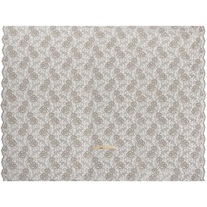 Metallic Raschel Lace with Finished Edges - Sandstone Gray and Silver Flowers and Leaves
