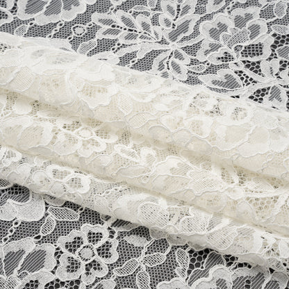 Corded Raschel Lace Panel with Finished Edges - Off White Classic Florals