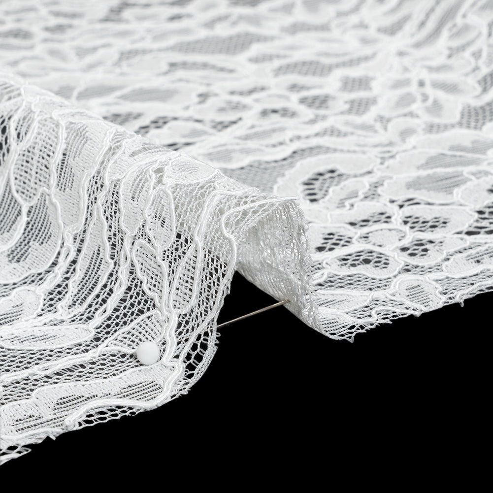 Corded Raschel Lace Panel with Finished Edges - Off White Classic Florals - Detail