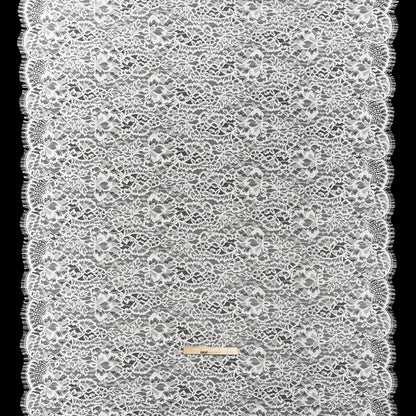 Corded Raschel Lace Panel with Finished Edges - Off White Classic Florals