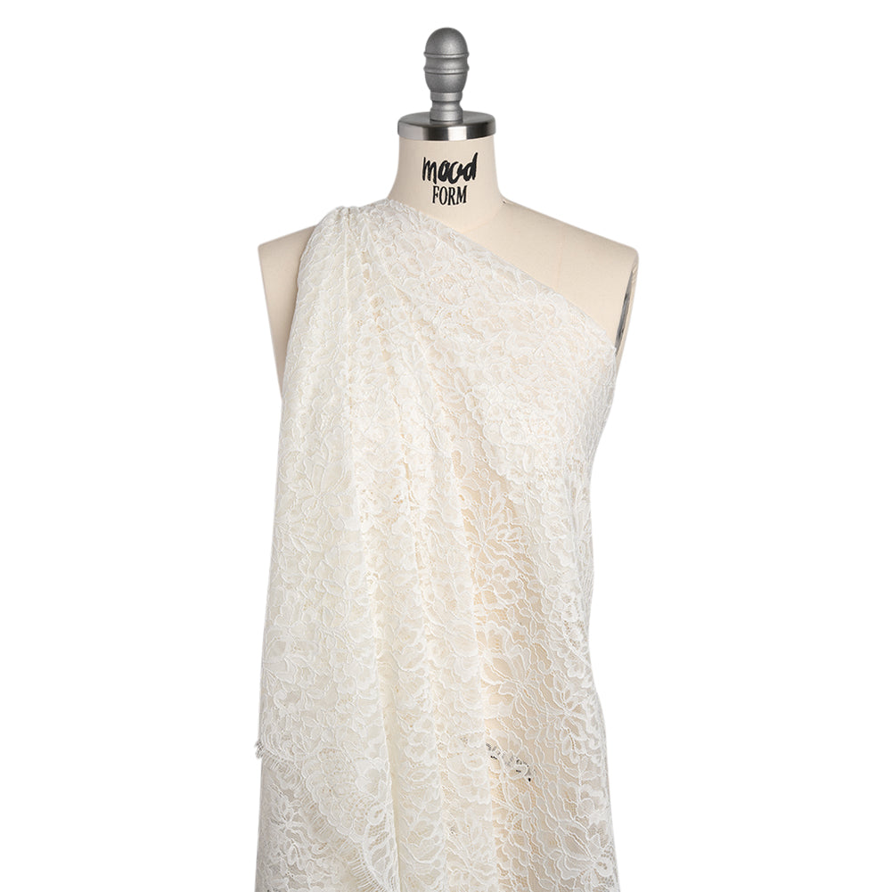 Corded Raschel Lace Panel with Finished Edges - Off White Classic Florals - Drape