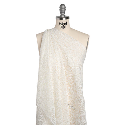 Corded Raschel Lace Panel with Finished Edges - Off White Classic Florals