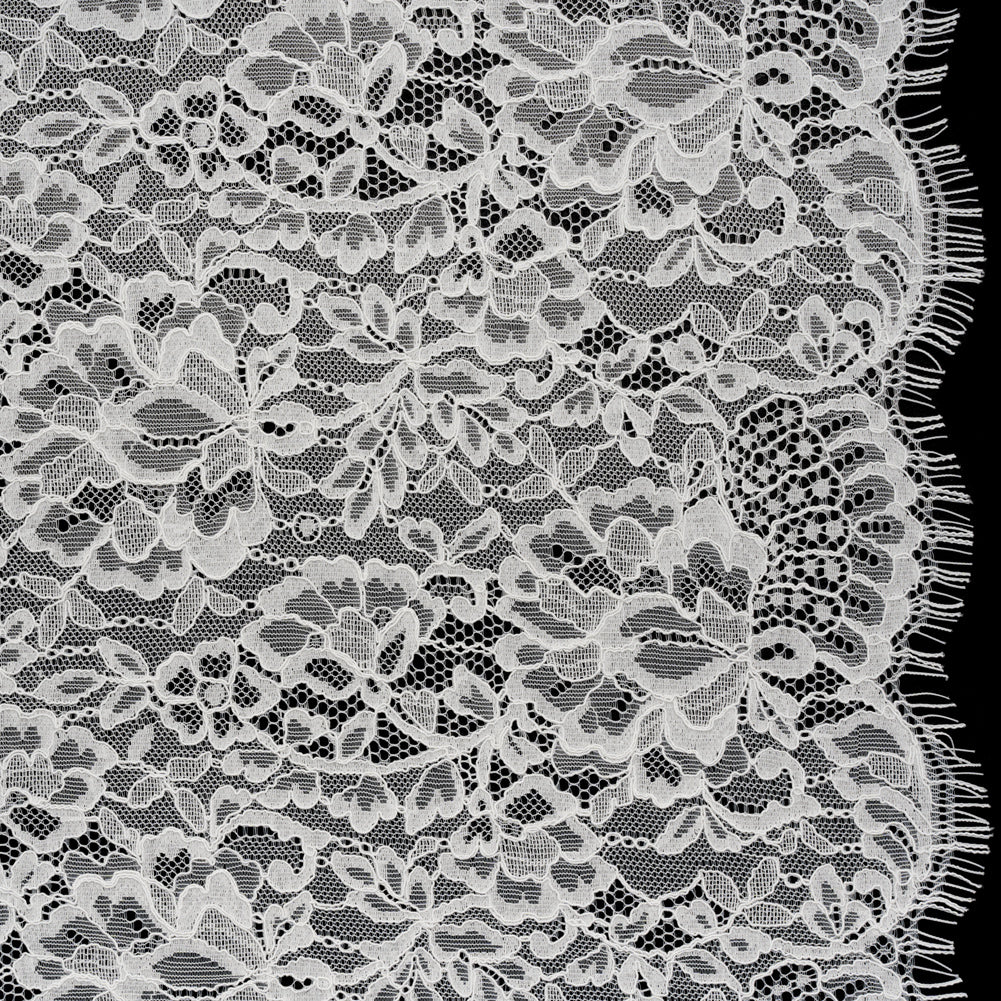Corded Raschel Lace Panel with Finished Edges - Off White Classic Florals