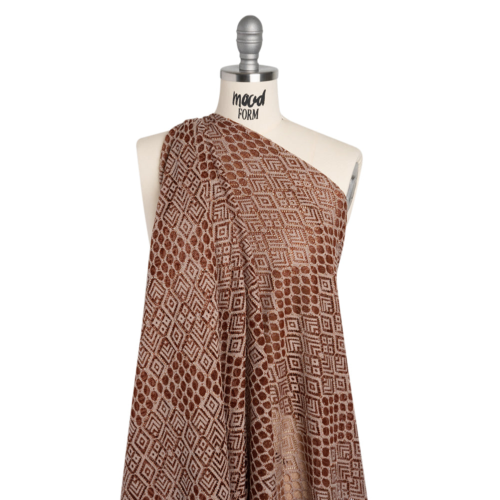 Corded Lace with Finished Edges - Maroon and Taupe Decorated Diamond Stripes