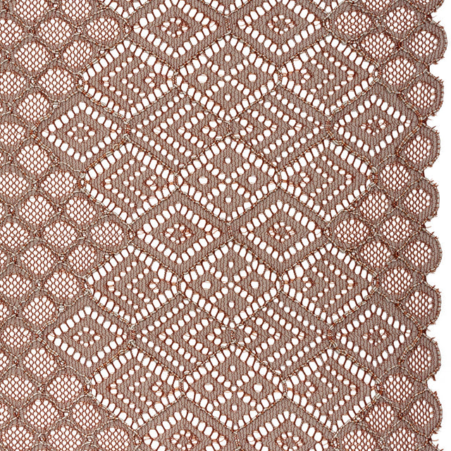 Corded Lace with Finished Edges - Maroon and Taupe Decorated Diamond Stripes