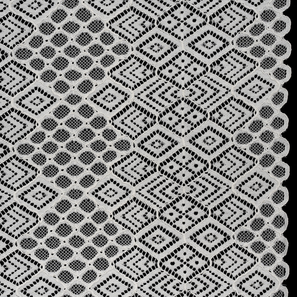 Corded Lace with Finished Edges - Ivory Decorated Diamond Stripes