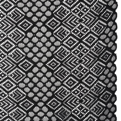Corded Lace with Finished Edges - Black Decorated Diamond Stripes