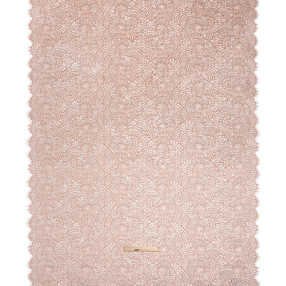Metallic Raschel Lace Panel with Finished Edges - Blush and Silver Swirling Fans