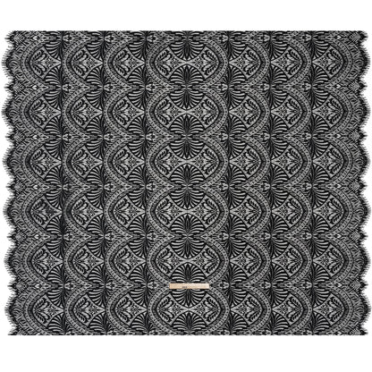 Luminous Raschel Lace Panel with Finished Edges - Black Fancy Floral Scallops