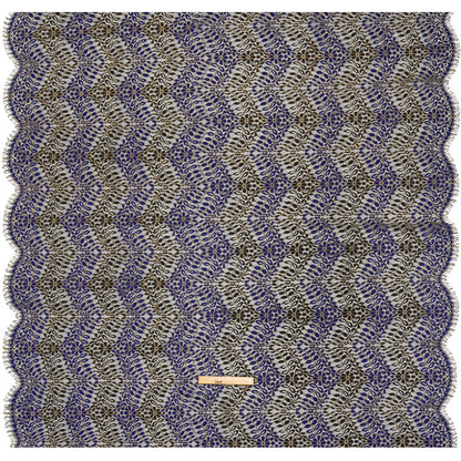 Corded Lace Panel with Finished Edges - Black, Blue and Gold Flowers and Leafy Vines