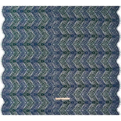 Corded Lace Panel with Finished Edges - Black, Blue and Teal Flowers and Leafy Vines