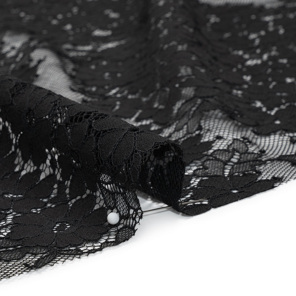 Raschel Lace Panel with Organic Finished Edges - Black Daisy Bunches - Detail