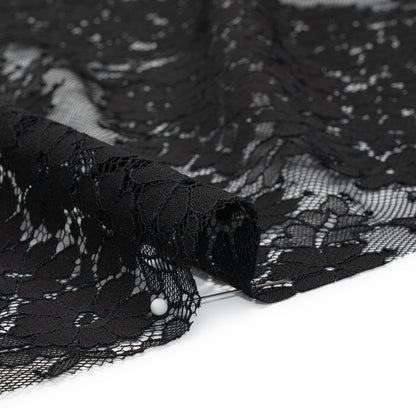 Raschel Lace Panel with Organic Finished Edges - Black Daisy Bunches