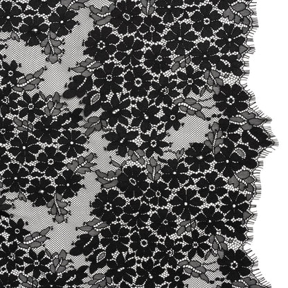 Raschel Lace Panel with Organic Finished Edges - Black Daisy Bunches