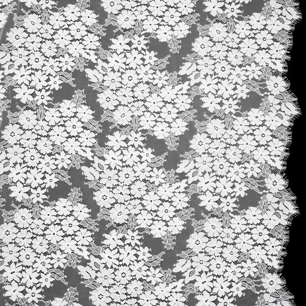 Raschel Lace Panel with Organic Finished Edges - Ivory Daisy Bunches