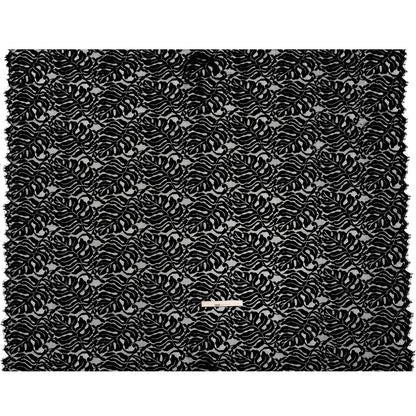 Corded Lace Panel with Organic Finished Edges - Black Tropical Leaves
