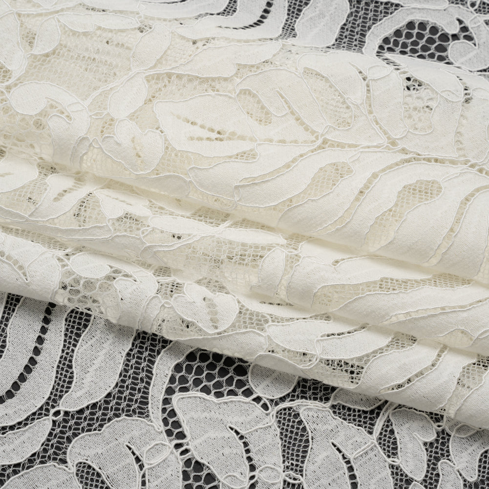 Corded Lace Panel with Organic Finished Edges - Ivory Tropical Leaves - Folded