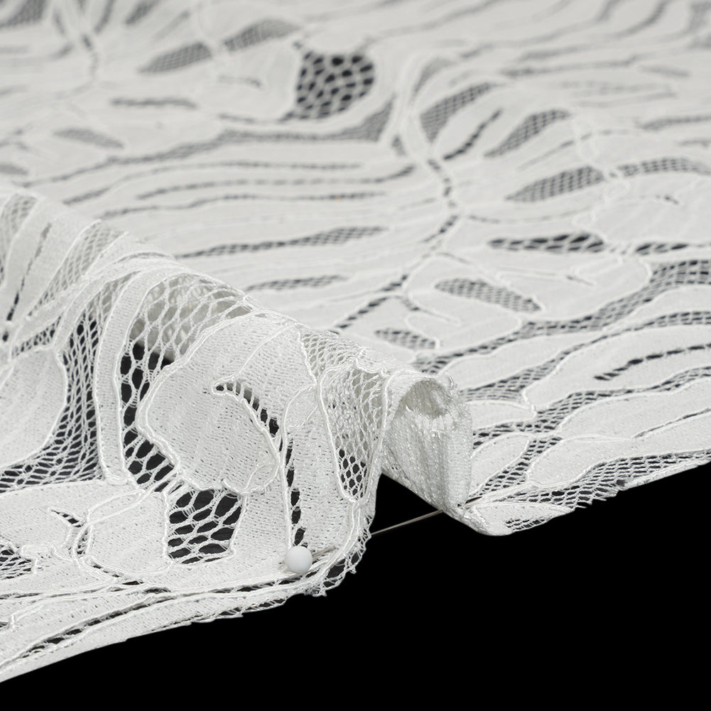 Corded Lace Panel with Organic Finished Edges - Ivory Tropical Leaves - Detail