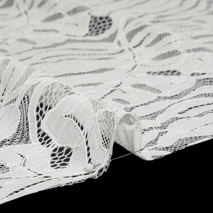 Corded Lace Panel with Organic Finished Edges - Ivory Tropical Leaves