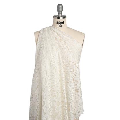 Corded Lace Panel with Organic Finished Edges - Ivory Tropical Leaves