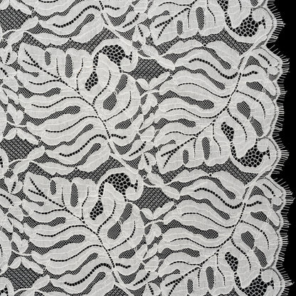 Corded Lace Panel with Organic Finished Edges - Ivory Tropical Leaves