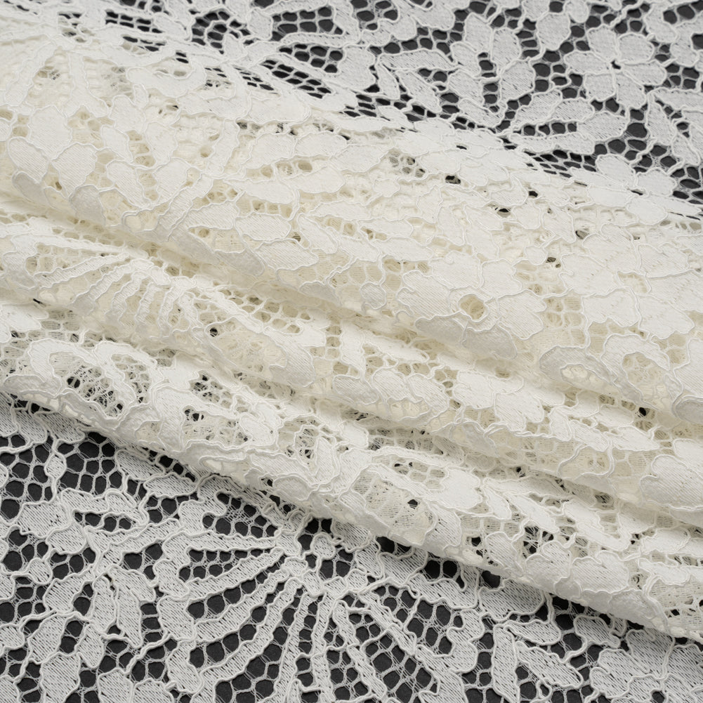 Corded Lace Panel with Finished Latticework Edges - Ivory Floral - Folded