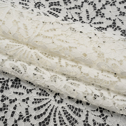 Corded Lace Panel with Finished Latticework Edges - Ivory Floral