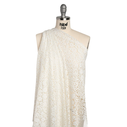 Corded Lace Panel with Finished Latticework Edges - Ivory Floral