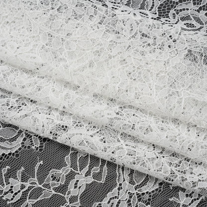 Chantilly Lace with Finished Edges - White PFD Crossing Floral Bands
