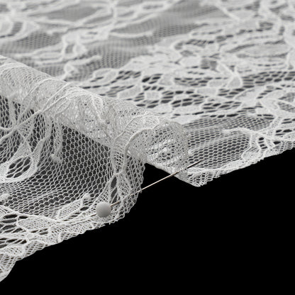 Chantilly Lace with Finished Edges - White PFD Crossing Floral Bands